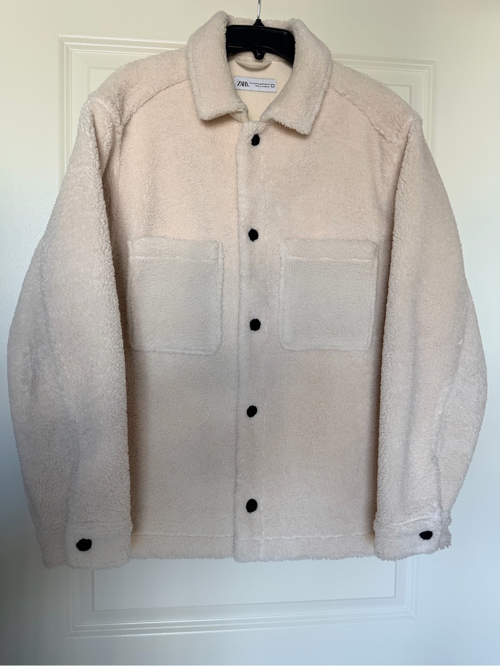 ZARA Women Cream Sherpa Fleece Shirt Jacket Size S/M